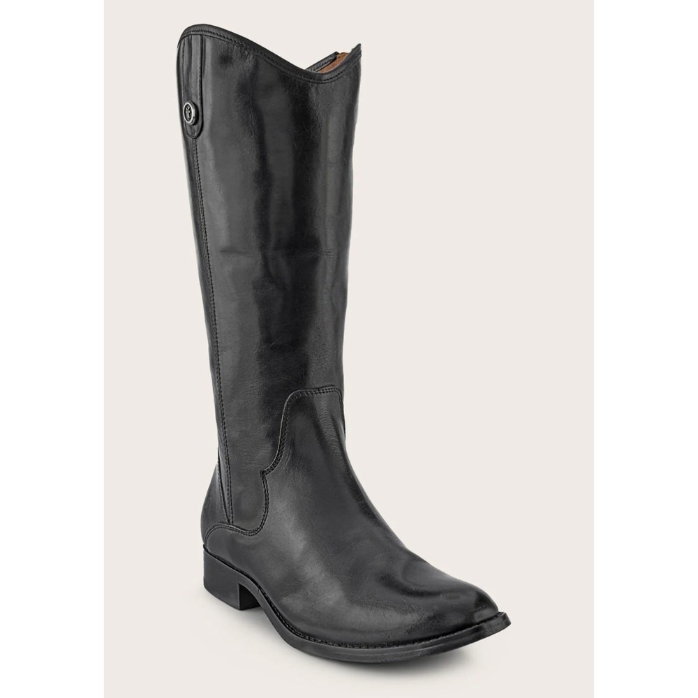 Frye Marissa Medallion Black Leather Riding Boots Women Size 6.5M EXCELLENT